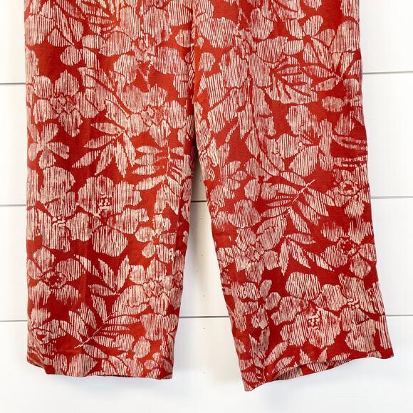 Jones Wear Womens 4 Linen Blend Wide Leg Pants Fall Floral Rusty Orange Boho - Picture 5 of 11